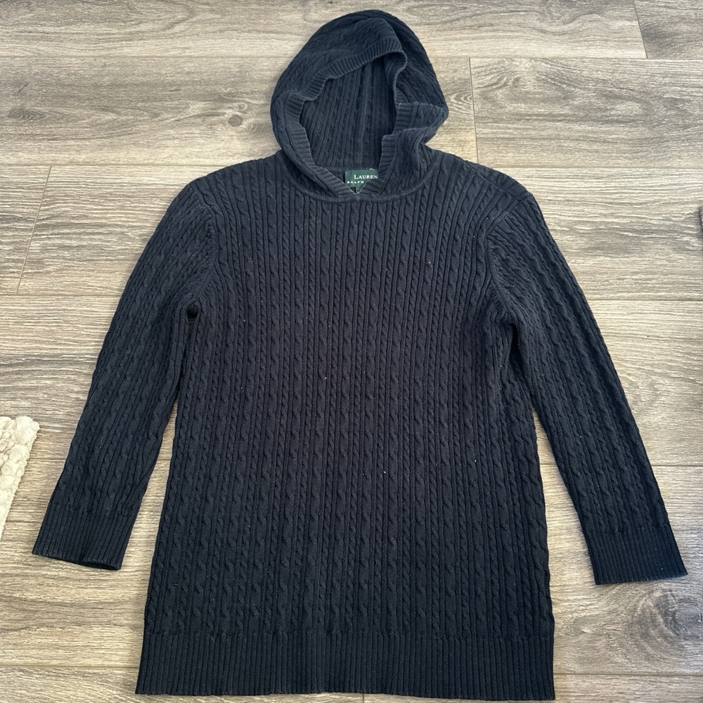 Ralph Lauren Black Hooded Cable Knit Sweater
